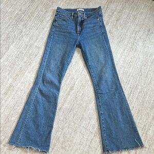 LOFT Medium Blue Flare Jeans with Raw Hem